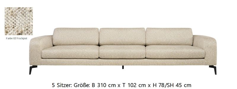 AMA, Designer Sofa beige Fischgrät-Stoff in 3 Größen