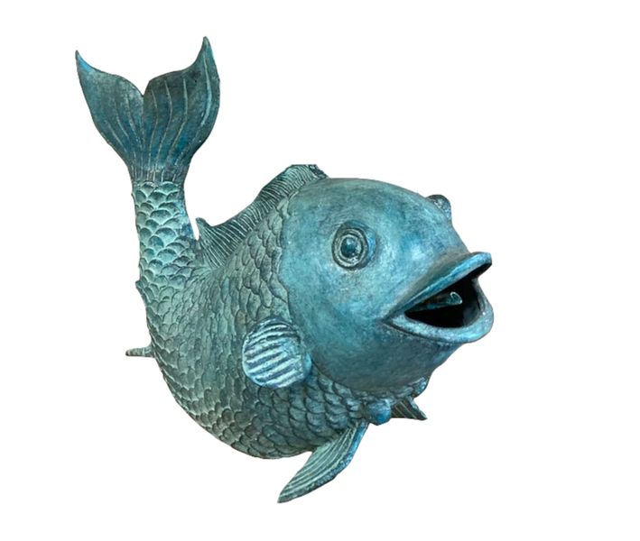 Bronze Garten Skulptur "bronzener Fischbrunnen" L 35 cm, Wasserspeier