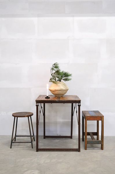 ELLI, Altholz Hocker Recyclingholz, kleiner vintage Tisch rechteckig