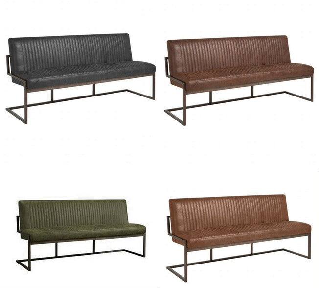 ANTON, Sitzbank Microfaser Leder Look Metall Industriedesign 185 cm