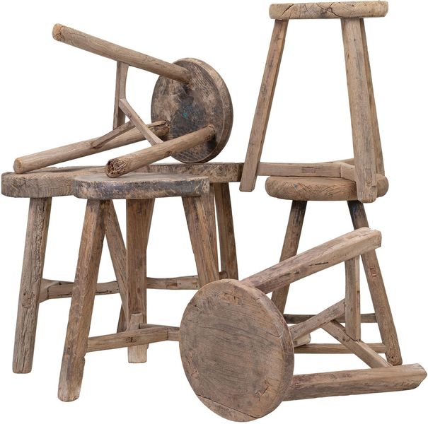 FANNY, Altholz Hocker rund, kleiner Tisch