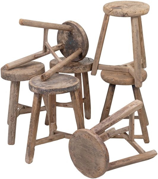 FANNY, Altholz Hocker rund, kleiner Tisch