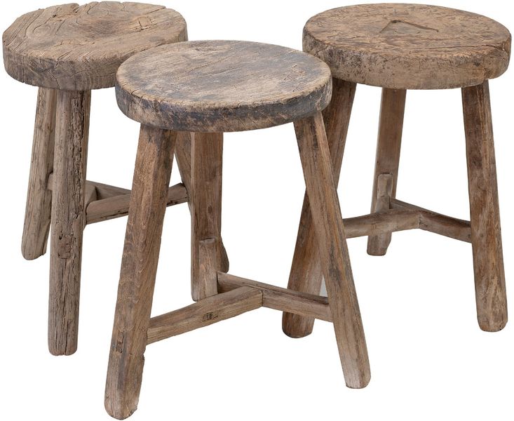FANNY, Altholz Hocker rund, kleiner Tisch