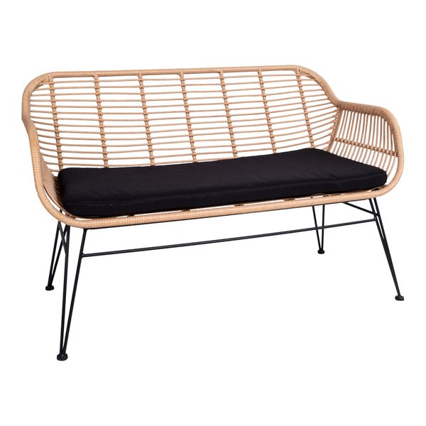 Gartenbank GABI, hell Polyrattan 2 Sitzer mit Sitzkissen