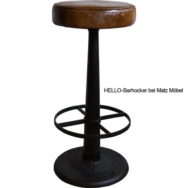 HELLO-1, stylische Industriedesign Barhocker Leder-Eisen 2 Stück rund