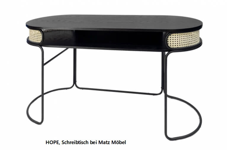 HOPE, Designer Schreibtisch hell Rattan & schwarzes Holz