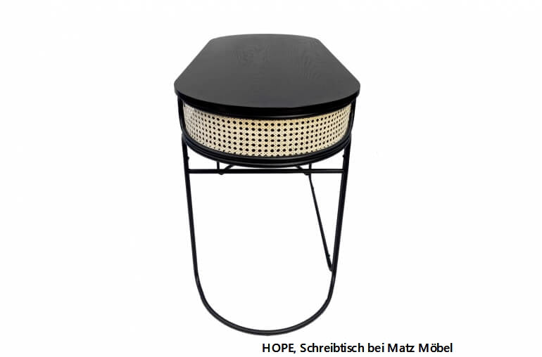 HOPE, Designer Schreibtisch hell Rattan & schwarzes Holz