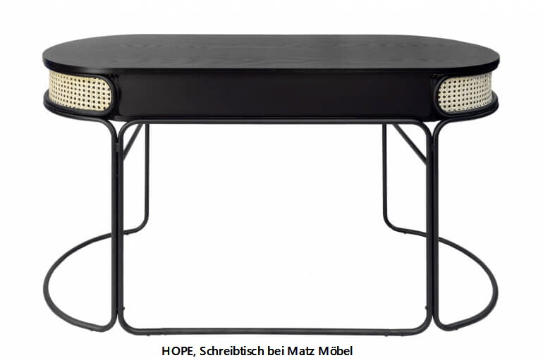HOPE, Designer Schreibtisch hell Rattan & schwarzes Holz