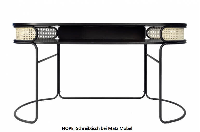 HOPE, Designer Schreibtisch hell Rattan & schwarzes Holz