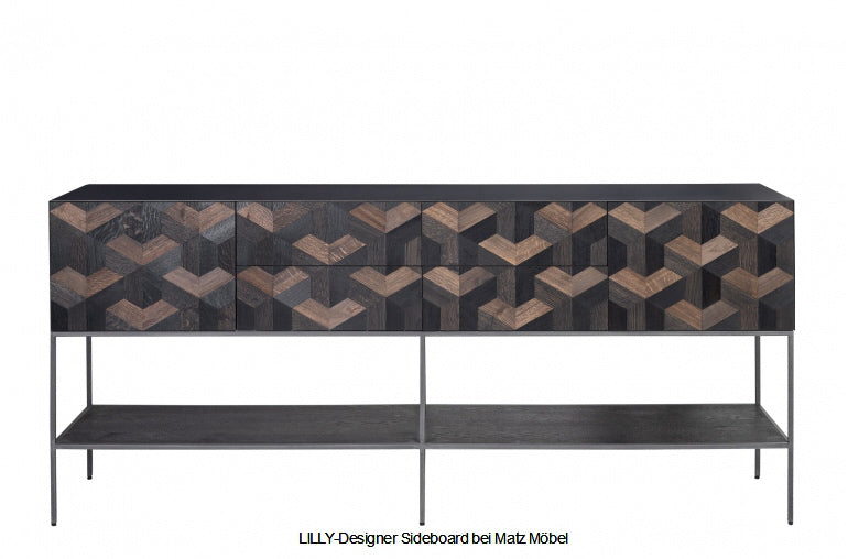 LILLY, Designer Sideboard natur schwarz, Anrichte 221 cm