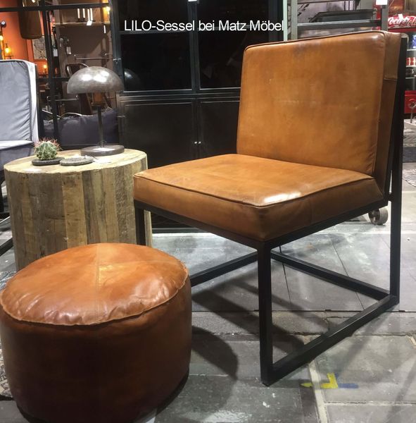 LILO, Ledersessel braun, Sesselstuhl Leder-Metall industriell
