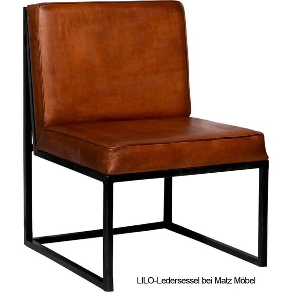 LILO, Ledersessel braun, Sesselstuhl Leder-Metall industriell