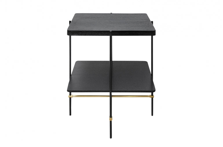 ALINA, Beistelltisch Metall gold + Holz schwarz, Tablett Tisch