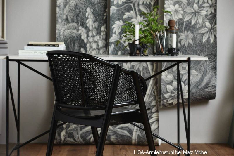 LISA, schwarzer Rattanstuhl mit Armlehnen 2 Stück, Designer Stuhl