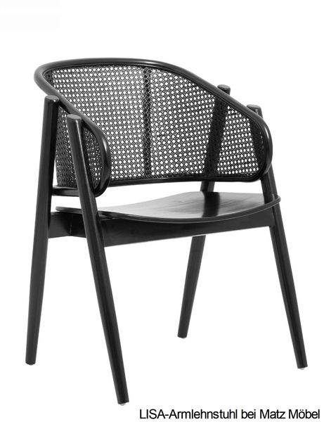 LISA, schwarzer Rattanstuhl mit Armlehnen 2 Stück, Designer Stuhl