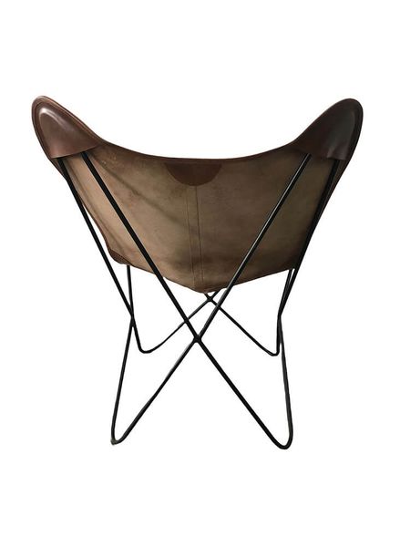 TEO, Loungesessel braun vintage Leder mit Metallbeinen, Butterfly Sessel Büffelleder
