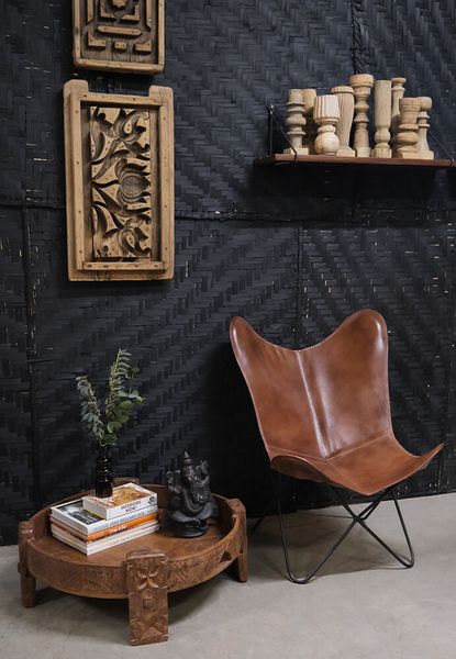 TEO, Loungesessel braun vintage Leder mit Metallbeinen, Butterfly Sessel Büffelleder