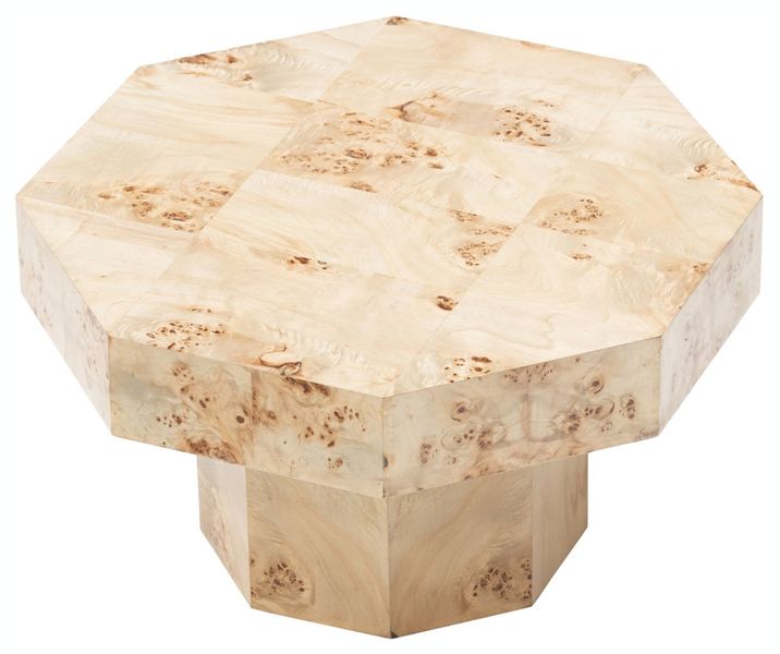 MARA, Designer Couchtisch rund-achteckig D 76 x H 42 cm, Wohnzimmertisch Wurzelfurnier
