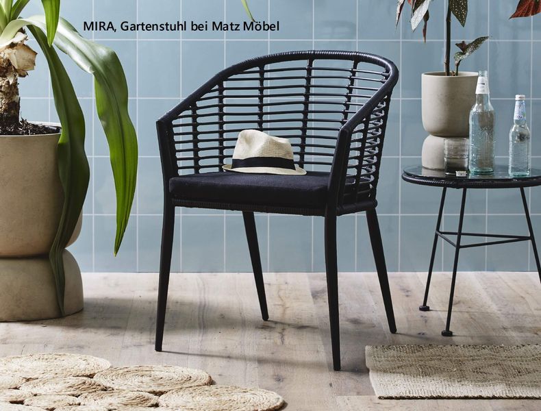 MIRA, moderner Gartenstuhl schwarz Polyrattan schwarz