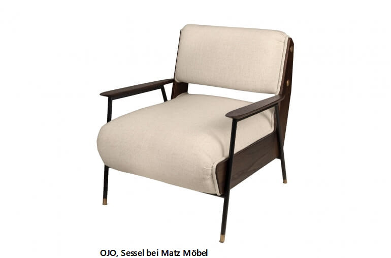 OJO, Designer Sessel beige Holz Armlehne
