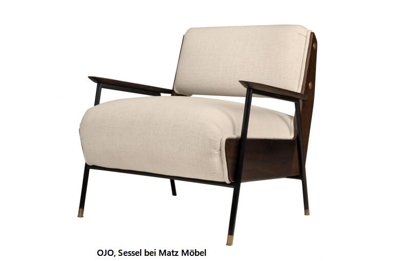 OJO, Designer Sessel beige Holz Armlehne