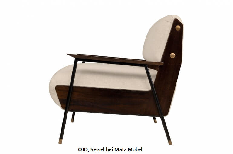 OJO, Designer Sessel beige Holz Armlehne