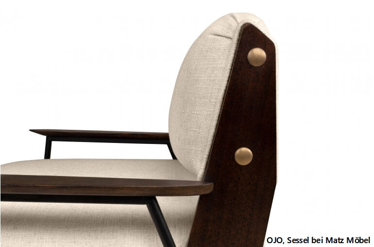 OJO, Designer Sessel beige Holz Armlehne