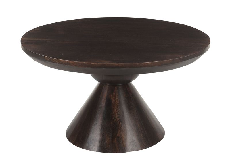 SATO, Couchtisch rund 80 cm Holz mit Kegelfuß-Mittelsäule