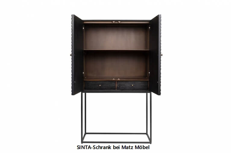Hochbeiniger Schrank SINTA; 2 Türen, 2 Schubladen, 1 Regal