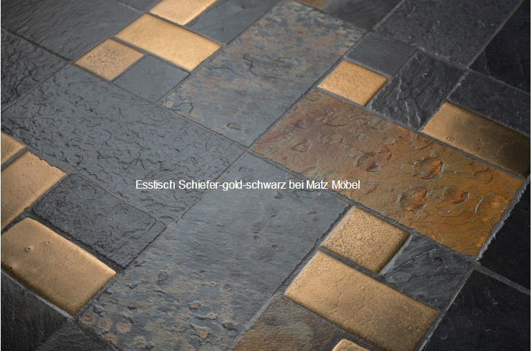SLATE, Esstisch gold-schwarz, Steintisch Schiefer