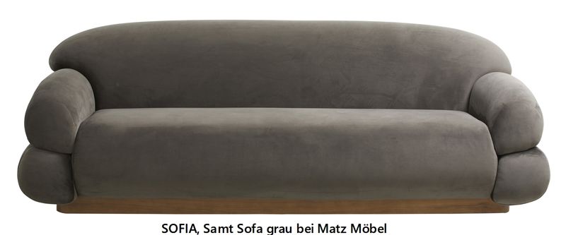 SOFIA, Samt Sofa grau 3 Sitzer, Couch