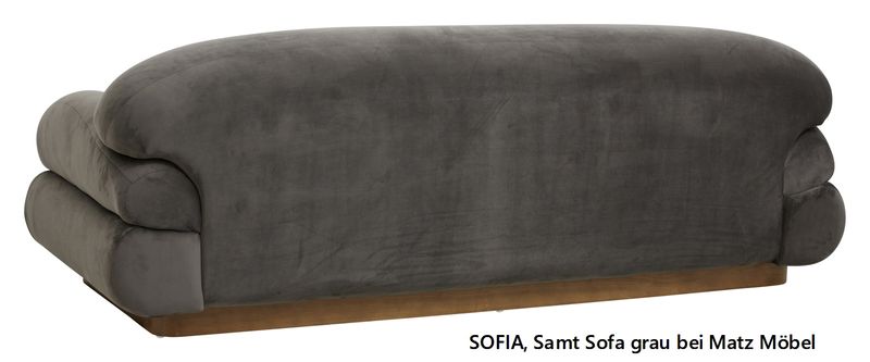 SOFIA, Samt Sofa grau 3 Sitzer, Couch