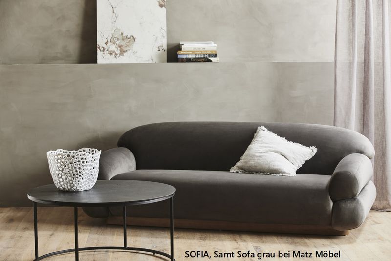 SOFIA, Samt Sofa grau 3 Sitzer, Couch