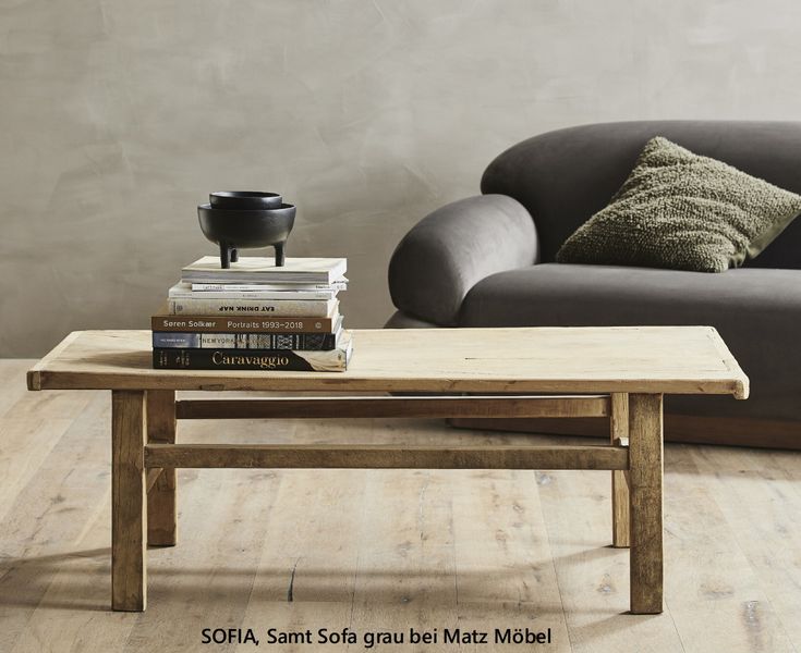 SOFIA, Samt Sofa grau 3 Sitzer, Couch