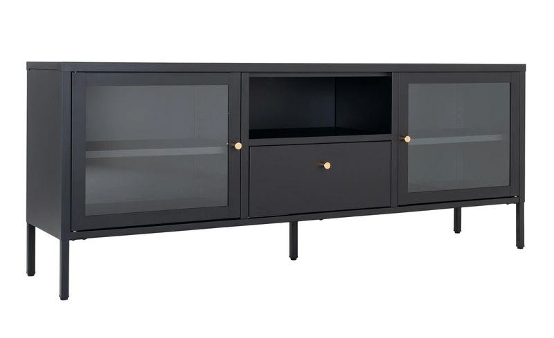 SINA, Vitrine-TV-Lowboard Metall mit Glastüren, Sideboard