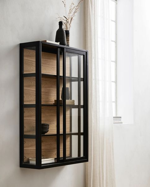 Wandvitrine EILA mit Schiebetüren Holz-Glas