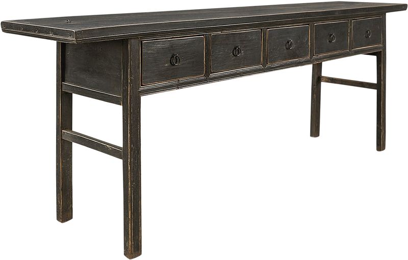 Alter Konsolentisch B 232 cm mit 5 Schubladen, Massivholz Konsole, antike Möbel