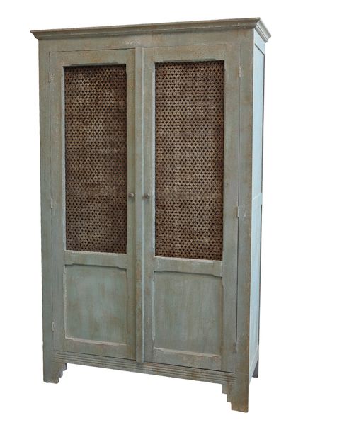 MALU, Alter Schrank mit Metall-Gitter Verzierung, Vitrine