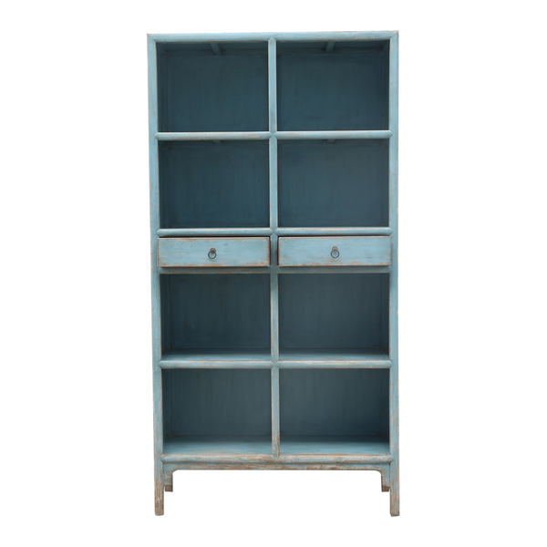 Matz Möbel Altholz Regal antik blau 2 Schubladen, antiker Landhausstil