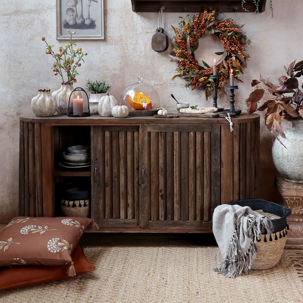 JAY, Altholz Sideboard oval, stylische Recyclingholz Anrichte mit Schiebetüren