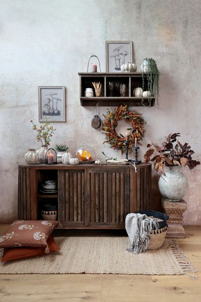 JAY, Altholz Sideboard oval, stylische Recyclingholz Anrichte mit Schiebetüren
