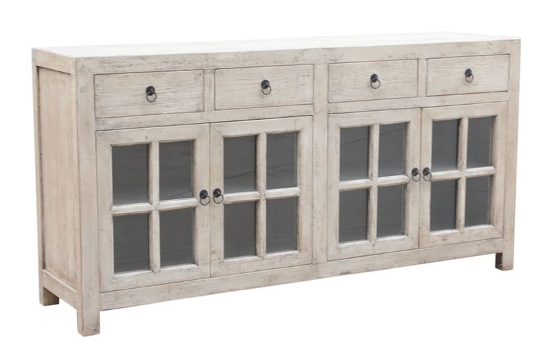Sideboard-Vitrine SADI Altholz B 180 cm weiß gekälkt