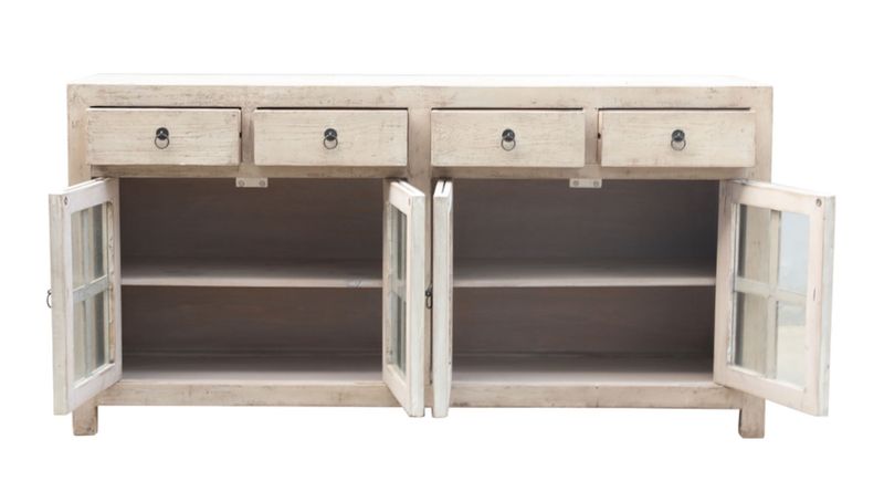 Sideboard-Vitrine SADI Altholz B 180 cm weiß gekälkt