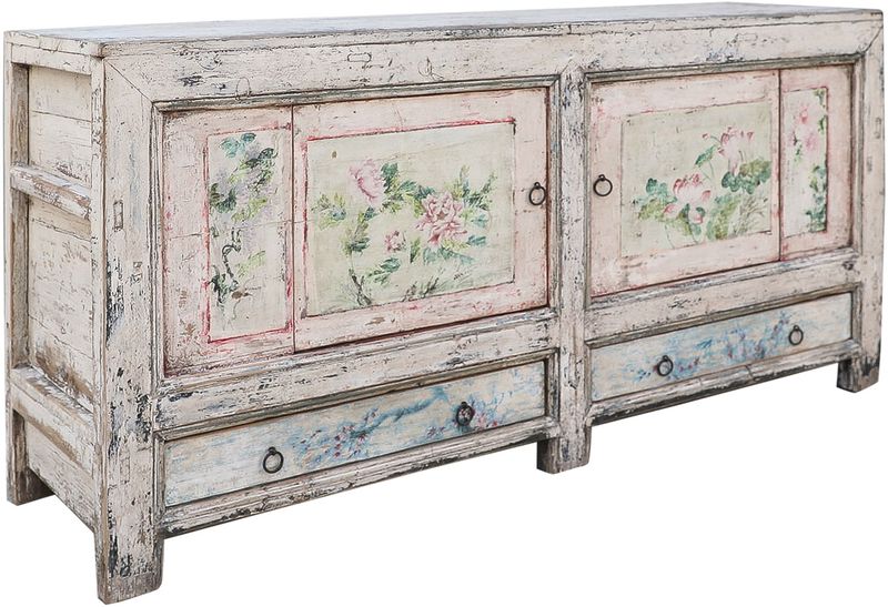 SILA 2, Altes Sideboard weiß mit Schubladen, antikes Unikat