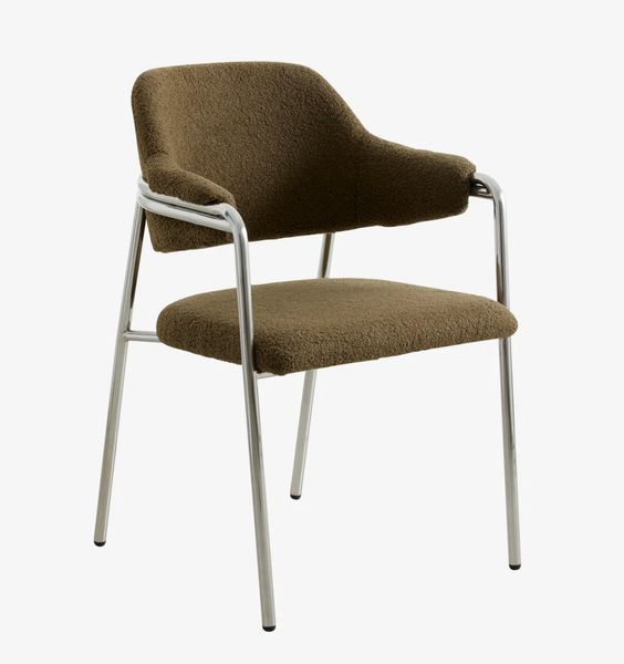 ALVA, Designer Stuhl grün Stoff mit silber Metallgestell