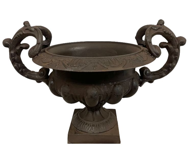Gusseiserne Amphore H 47 cm antik schwarz-braun, Pflanzkübel