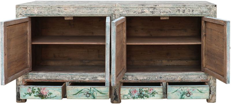 Antikes Sideboard, Anrichte 181 cm breit mit Blumen Malerei