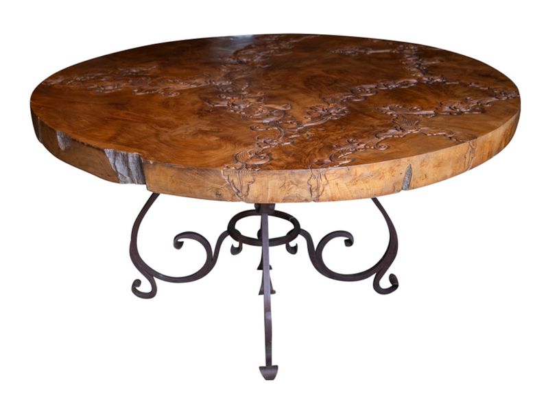 Besonderer Esstisch rund 152 cm mit Schnitzereien Landhaus Stil