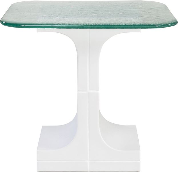 KANA, Keramik Beistelltisch B 50 cm weiß und grünes Glas, Designermöbel