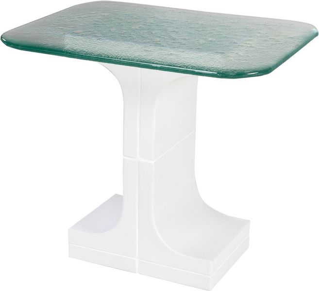 KANA, Keramik Beistelltisch B 50 cm weiß und grünes Glas, Designermöbel